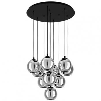 Lámpara Colgante Moderna Eglo Ariscani 10 Luces E27, Metal Negro y Cristal Ahumado