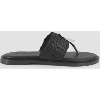 Sandalias Urano - Sandalias planas de mujer de piel tipo chancla en negro