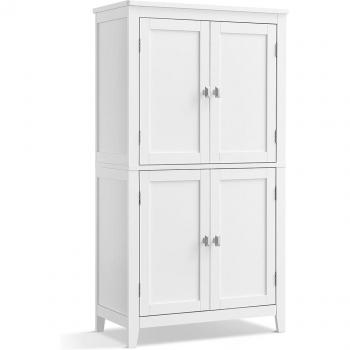 Armario multifuncional para baño y cocina SONGMICS Vasagle, Mueble de Baño con 4 puertas, estantes regulables, dimensiones 30 x 60 x 110 cm, color blanco, mucho espacio de almacenamiento