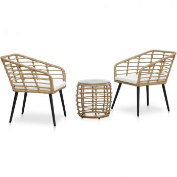 3-Piece Oak Color Poly Rattan Bistro Set