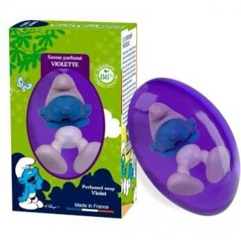 Jabón Sólido Violeta Los Pitufos 80g con Figurita