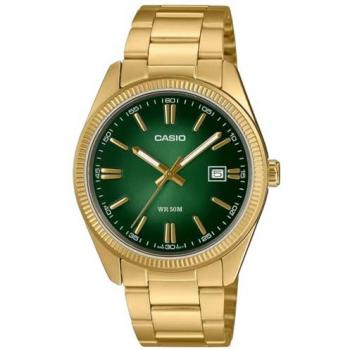 Reloj Casio MTP-1302PGC-3AVEF Unisex, Colección Timeless, Cuarzo, Color Dorado/Verde, Pulsera de Acero Inoxidable, Neo-Display