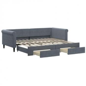 Sofá cama nido con cajones de terciopelo gris oscuro 90x200 cm