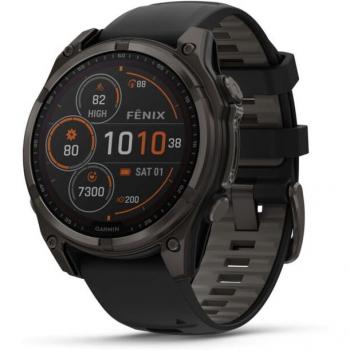 Garmin fenix 8 Solar Sapphire GPS Smartwatch 47mm - Carbon Gray DLC Titanium with Black/Pebble Gray Silicone Band