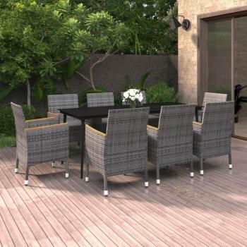 9-Piece Garden Dining Set with Cushions, Poly Rattan and Glass