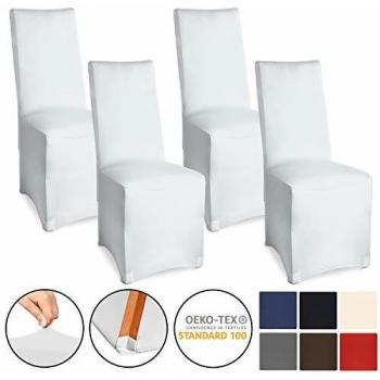 Set de 4 Fundas de Silla Stretch Leona - Elegantes y Modernas, Bi-Elásticas, Oeko-TEX - Blanco
