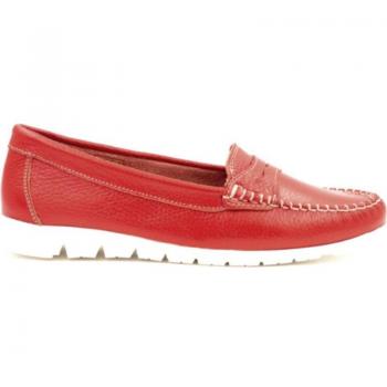 Mocasín de piel Descanflex 23404 para mujer, color rojo, con diseño cómodo y elegante