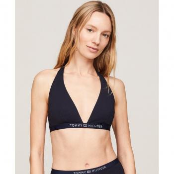 Top de bikini triángulo fijo Tommy Hilfiger con logo en color azul oscuro