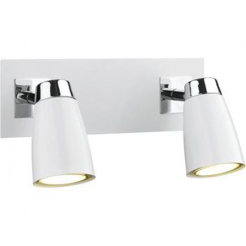 Plato de foco loft blanco y cromo pulido 2 bombillas GU10 con interruptor de luz de punto de bajo consumo