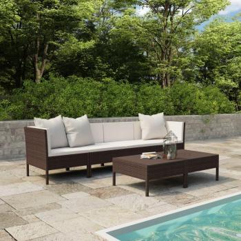 6-Piece Brown Poly Rattan Garden Lounge Set with Cushions