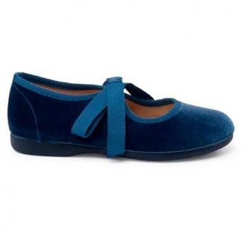 Merceditas de Niña Terciopelo con Lazo en Color Azul Real - Talla 39