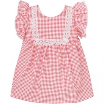 Vestido de bebé niña de cuadros vichy con puntilla
