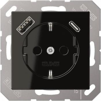 Jung A-Range Schuko Socket Outlet with USB Type A and C, Black