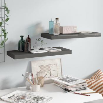 vidaXL Floating Wall Shelves 2 pcs High Gloss Grey 60x23.5x3.8 cm MDF