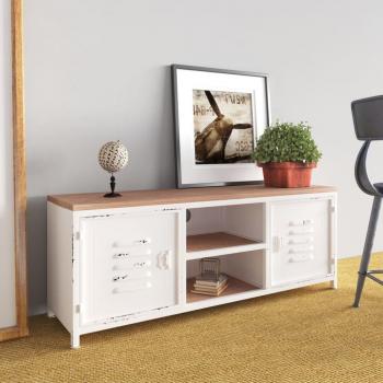 Mueble de TV de hierro y madera maciza de abeto blanco 110x30x40cm