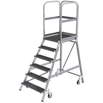 Escalera de Plataforma Movible de Acero con 6 Escalas y Rejilla Antideslizante, Acceso Unilateral