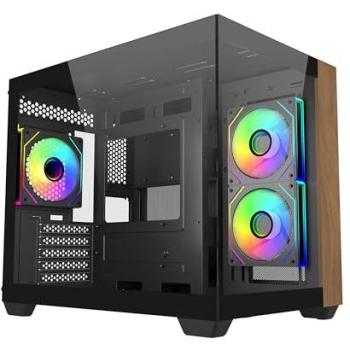 Caja PC Cooler Master Elite 481 Wood Mini Torre Negra con Ventiladores ARGB y Vidrio Templado (mATX, Mini-ITX)
