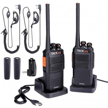 Walkie Talkie Profesional, TACKLIFE-MTR01 Talkie walkie Recargable 3-4 Km con 16 Canales, PMR 446 MHz, 2 Auriculares y Cargador USB