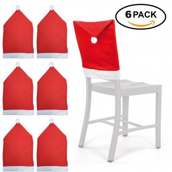 6 Cubiertas - Gorro de Papa Noel para Sillas Comedor – Fundas para Respaldo de Asientos – Accesorio de Decoración- Regalo de Navidad – Adorno de Santa Claus para Fiesta y Celebración Navideña