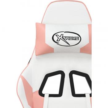 White and Pink Faux Leather Gaming Chair with Footrest