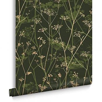 Wild Chervil Floral Wallpaper in Green and Yellow, 1000cm L x 52cm W