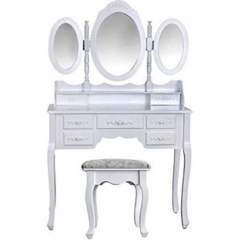 Tocador mesa de maquillaje tabla ajustable cajones taburete tapizado triple espejo decorada