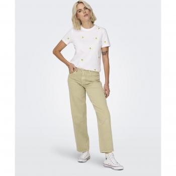 Pantalón vaquero de mujer cintura alta Only Collette beige corte loose