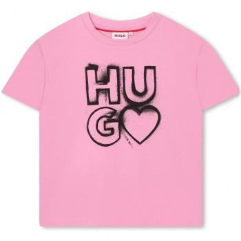 Camiseta de niña de manga corta Hugo con dibujo frontal G15125