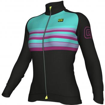 Ale PRR Stripe Maillot Manga Larga, Mujer, Negro/Turquesa, S