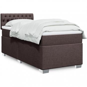 Cama box spring suave con colchón marrón oscuro 100x200 cm Tela