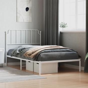 Cama estructural sin colchón con cabecero de metal blanco 107x203 cm