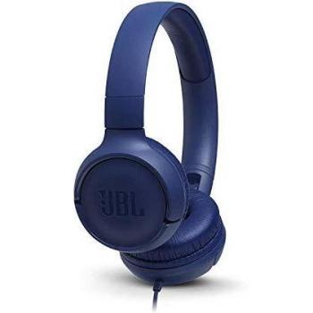 JBL Tune 500 - Auriculares supraaurales de cable y control remoto de un solo botón, micrófono incluido, asistente de voz, azul
