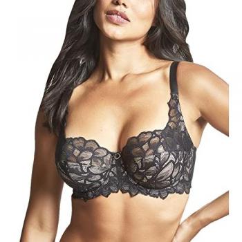 Panache Allure Sheer Lace Full Cup Underwire Bra Black/Latte 40F/40E