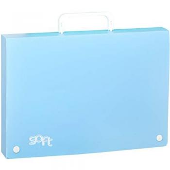 Maletín archivador Soft PP 40mm azul pastel con asa y 2 broches