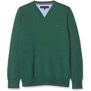 Tommy Hilfiger Essential Organic V-Neck Sweater, suéter para Niños, Verde