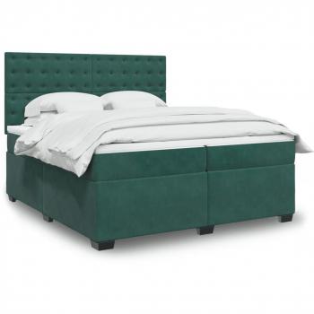 Cama box spring suave con colchón de terciopelo verde oscuro 200x200 cm