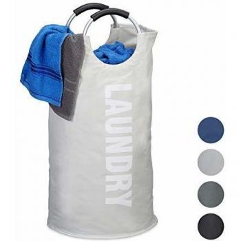Cesta de Ropa Plegable con Asas, Capacidad 100 l, Redonda, 70 x 38 cm, Blanca - Relaxdays