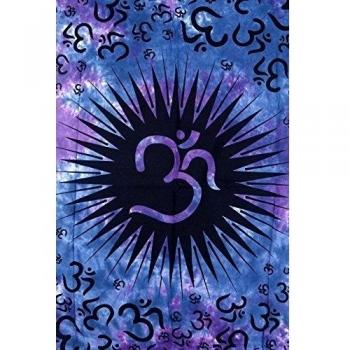 CraftVatika CraftVatika pared tema azul tapiz, hecho a mano algodón tapiz, Tapiz, Hippie Mandala Tapiz de impresión om Espiritual, religioso decorativo Decoración para colgar en la pared 55 x 85