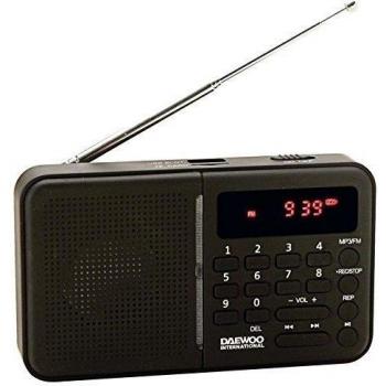 Radio Digital Daewoo - Radio FM - Radio con USB/mp3 - Bateria Recargable, Altavoz Frontal, Salidas Auriculares, MicroSD, Negro