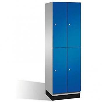 Armario de compartimentos Cambio C+P con barra perchero, 2 compartimentos, cuerpo blanco aluminio y puerta azul encián, ancho 600 mm
