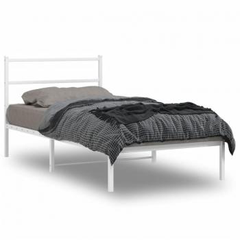 White Metal Bed Frame with Headboard 100x200 cm