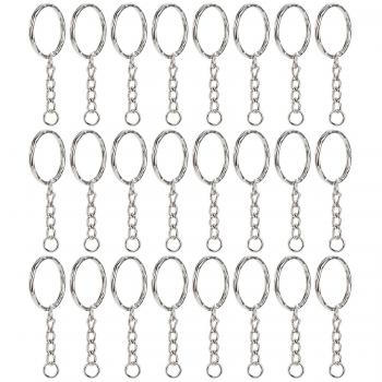 Willbond 50 Piezas Anilla de Llavero Anilla de Cadena de Llave Anillas Separables Llaveros Redondos con 4 Cadena de Enlace, Diámetro de 1 Pulgada