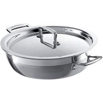 Cacerola Baja de Acero Inoxidable 3 Capas con Tapa Le Creuset 24 cm