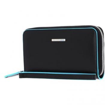 Cartera de piel Piquadro Blue Square con cierre RFID, 17 cm, negra para mujer