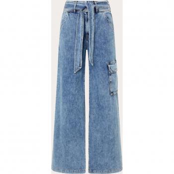 Veronica Beard Cargo Jeans with Wide Leg and Removable Belt, Blue female, Size: W27