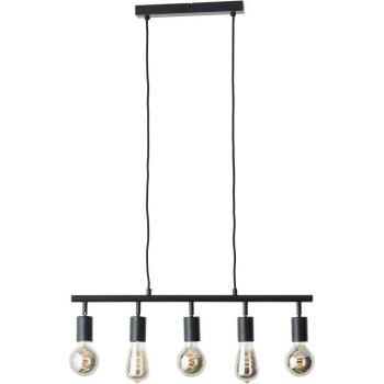 Lámpara de Techo Tiffany 5 Luces E27 Ajustable en Altura, Metal Negro Mate y Bambú
