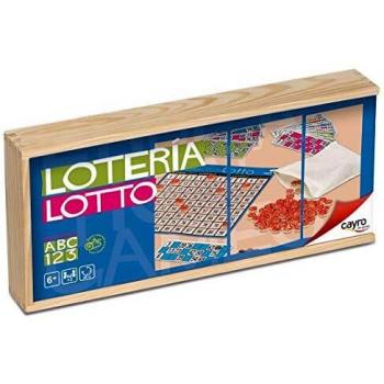 Cayro -Lotto/Tómbola 48 Cartones en Caja de Madera - Juego de Mesa Tradicional - Bingo - Juego de Mesa
