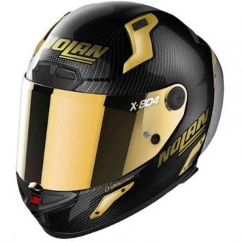 Nolan Casco Integral X-804 RS Ultra Carbon Dorado, características: diseño aerodinámico, carcasa de fibra de carbono, sistema de ventilación avanzado, visera anti-rayaduras y tratamiento antivaho, interior desmontable y lav