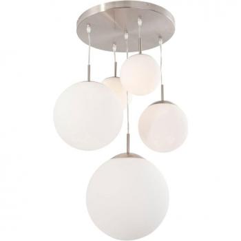 Lámpara colgante Bollique Steinhauer, acero, metal, blanco opal, cristal, redonda de 5 luces, 60 cm, E27 (casquillo grande), modelo 7376ST