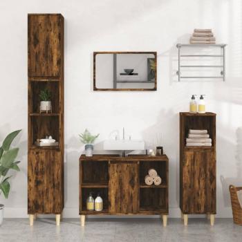 Armario de lavabo madera contrachapada roble ahumado 80x33x60cm Marrón
